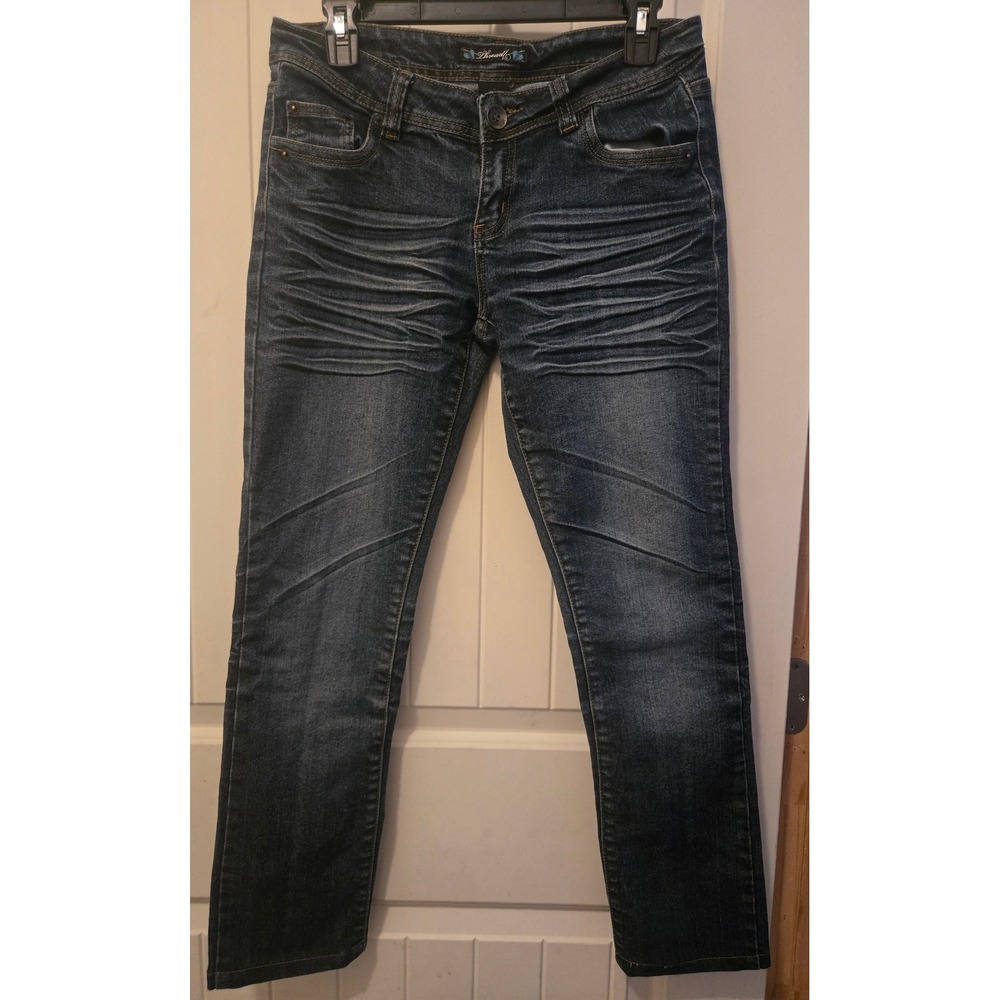 Thread Women's Size 7 Skinny Jeans Dark Wash 3D Whiskered Distressed Denim